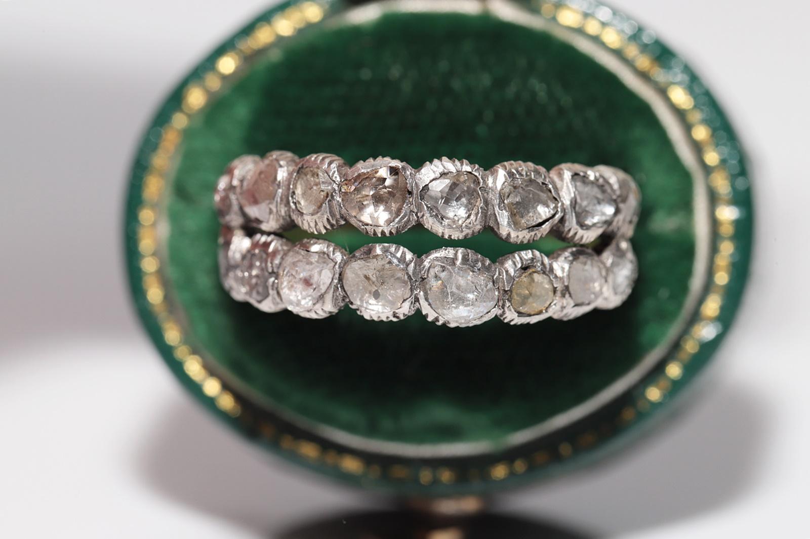 Antiker Ring, um 1900er Jahre, 18 Karat Gold Top Silber natürlicher Diamant im Rosenschliff im Angebot 1