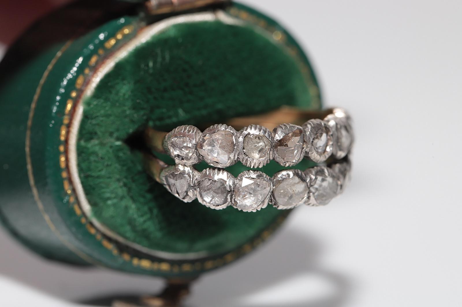 Antiker Ring, um 1900er Jahre, 18 Karat Gold Top Silber natürlicher Diamant im Rosenschliff im Angebot 2