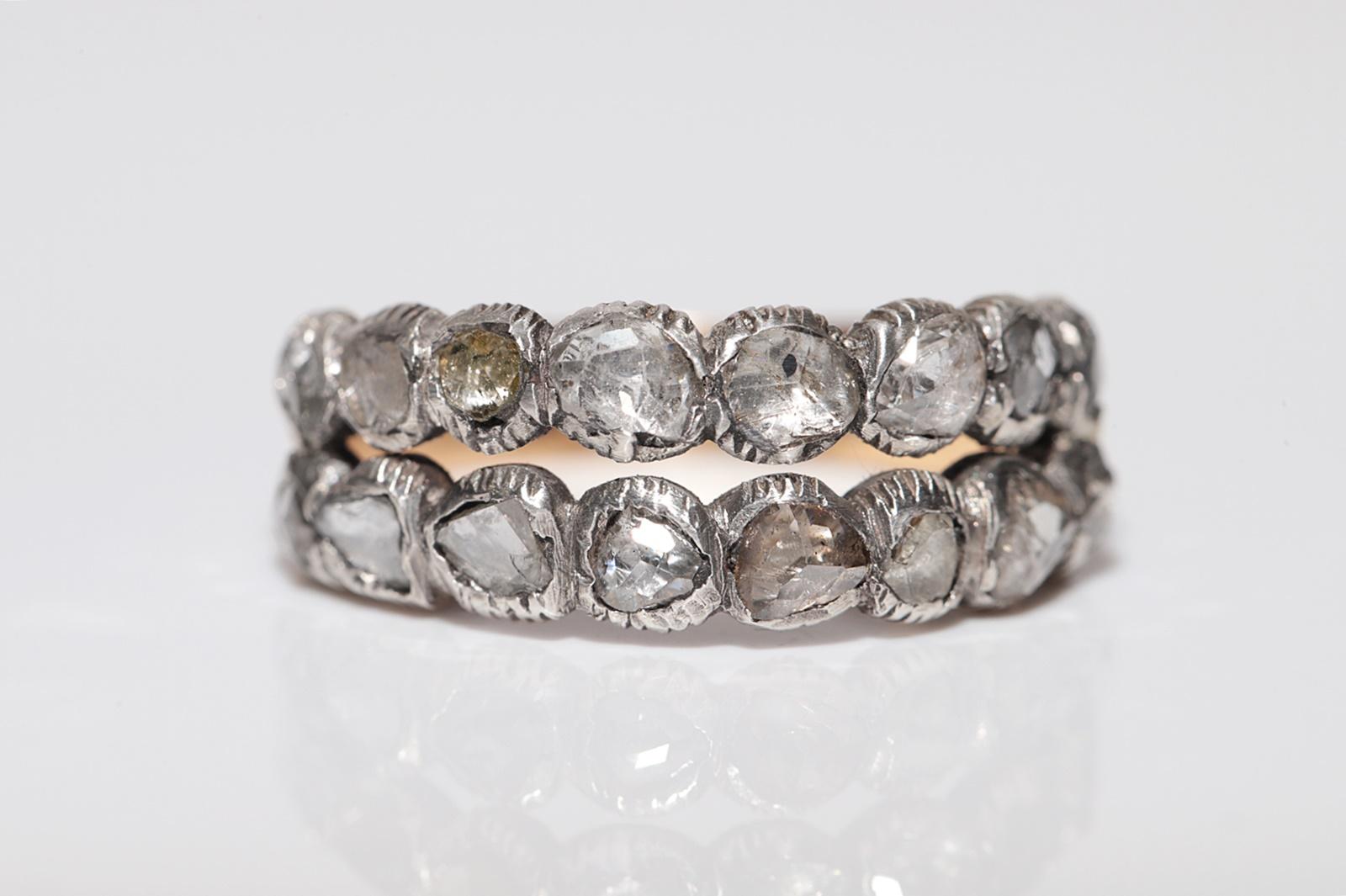 Antiker Ring, um 1900er Jahre, 18 Karat Gold Top Silber natürlicher Diamant im Rosenschliff im Angebot 3
