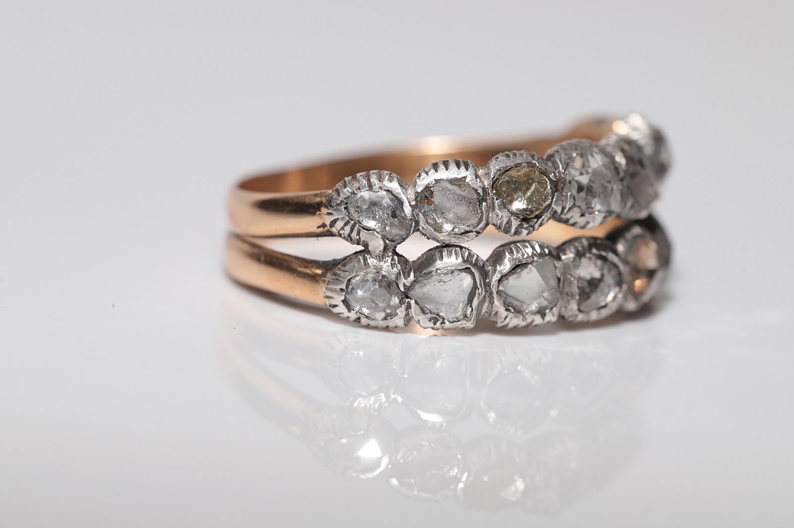 Antiker Ring, um 1900er Jahre, 18 Karat Gold Top Silber natürlicher Diamant im Rosenschliff im Angebot 4