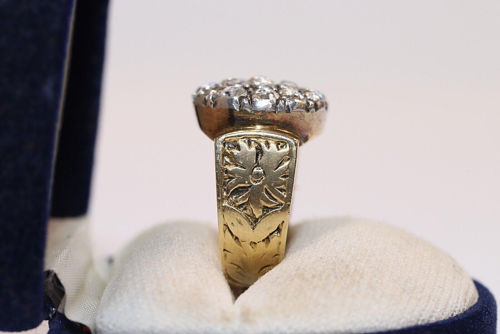 Antique Circa 1900s 18k Gold Top Silver  Natural Rose Cut Diamond Cocktail Ring  For Sale 5