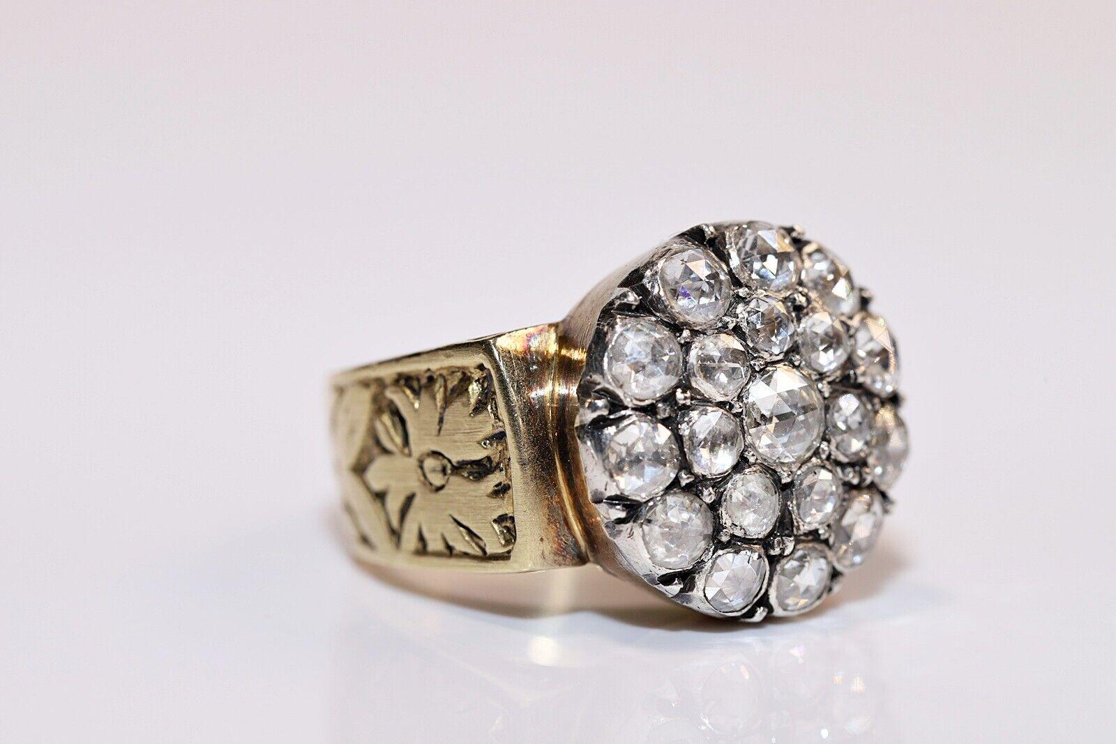 Late Victorian Antique Circa 1900s 18k Gold Top Silver  Natural Rose Cut Diamond Cocktail Ring  For Sale