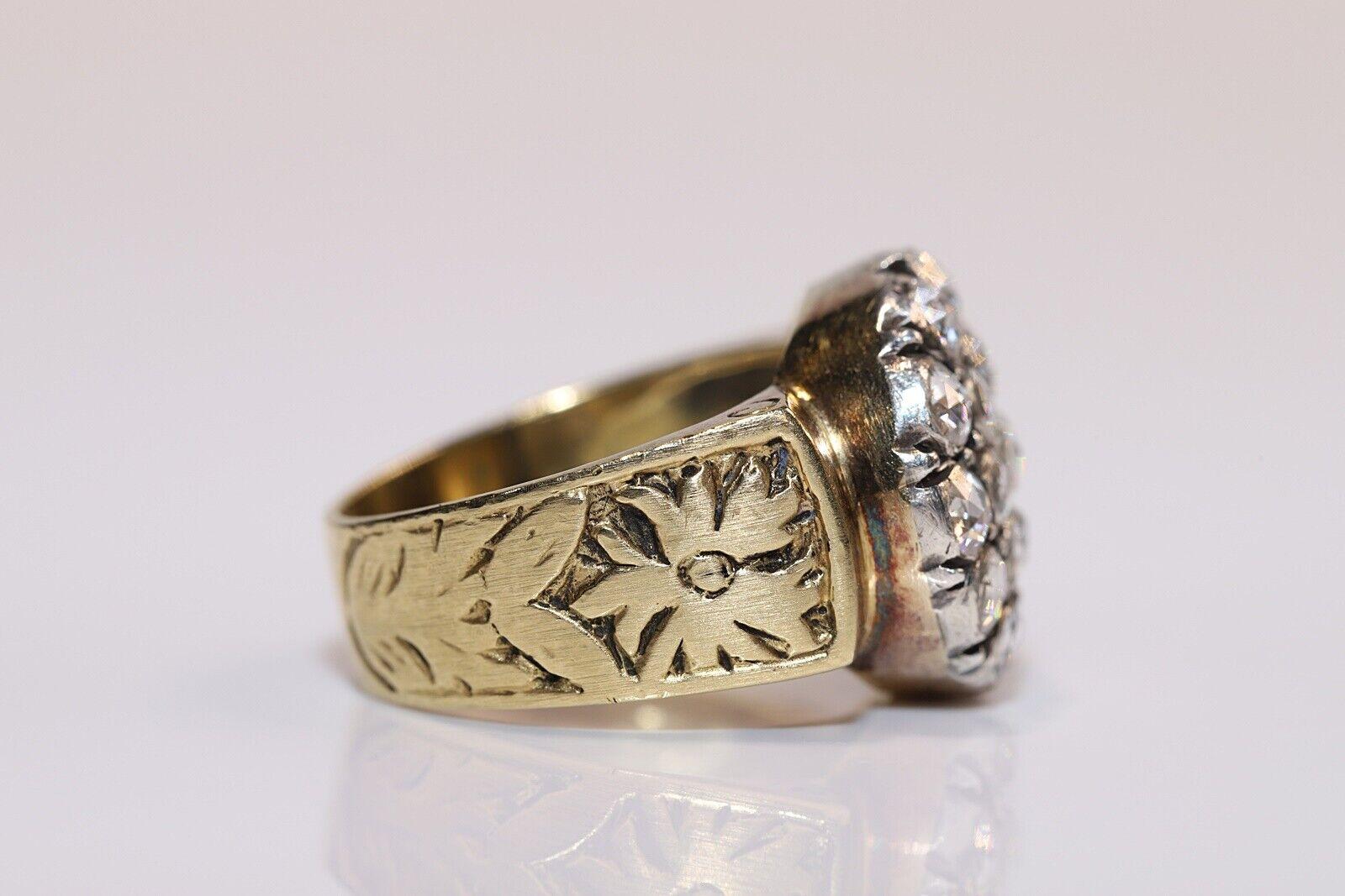 Antique Circa 1900s 18k Gold Top Silver  Natural Rose Cut Diamond Cocktail Ring  In Good Condition For Sale In Fatih/İstanbul, 34