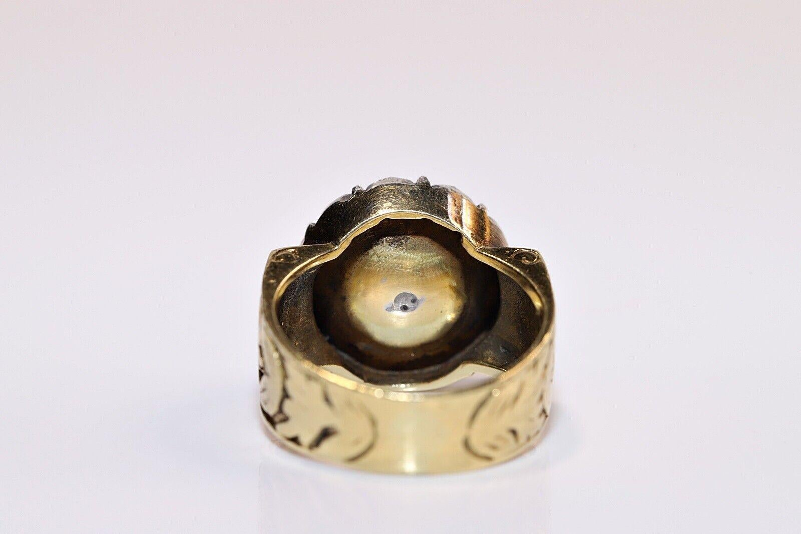 Women's Antique Circa 1900s 18k Gold Top Silver  Natural Rose Cut Diamond Cocktail Ring  For Sale