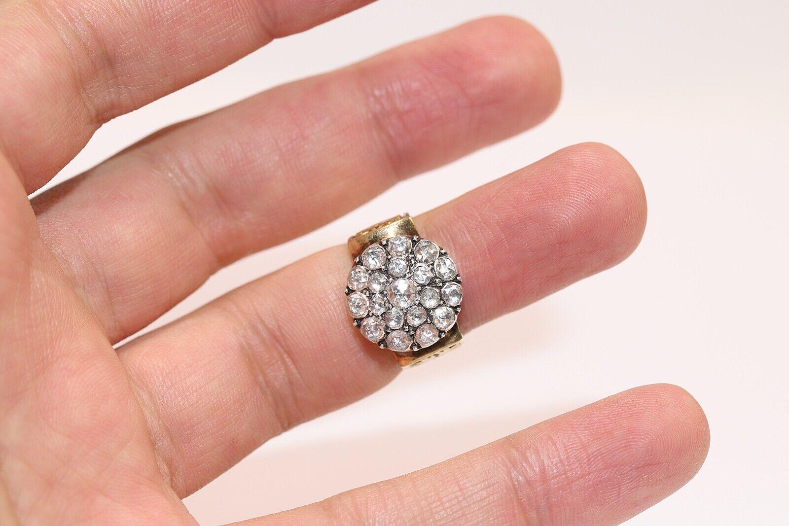 Antique Circa 1900s 18k Gold Top Silver  Natural Rose Cut Diamond Cocktail Ring  For Sale 2