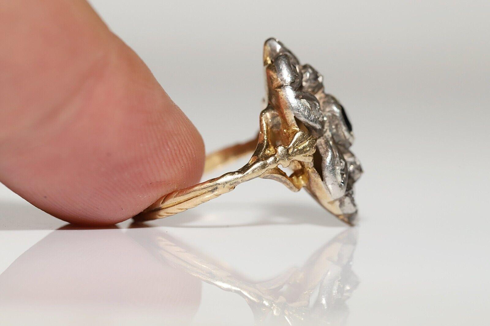 Antiker Navette-Ring, um 1900, 18 Karat Gold Platin Silber natürlicher Diamant im Rosenschliff 1