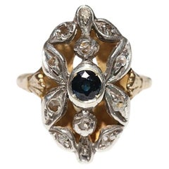 Antiker Navette-Ring, um 1900, 18 Karat Gold Platin Silber natürlicher Diamant im Rosenschliff