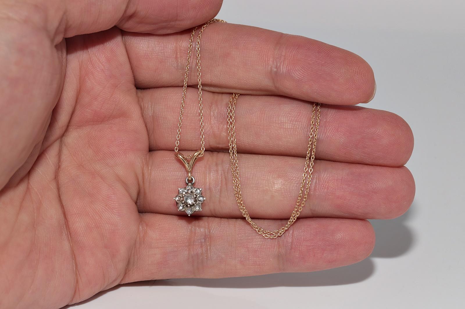 Collana antica del 1900 circa in oro 18k e argento con diamanti naturali taglio rosa in vendita 5