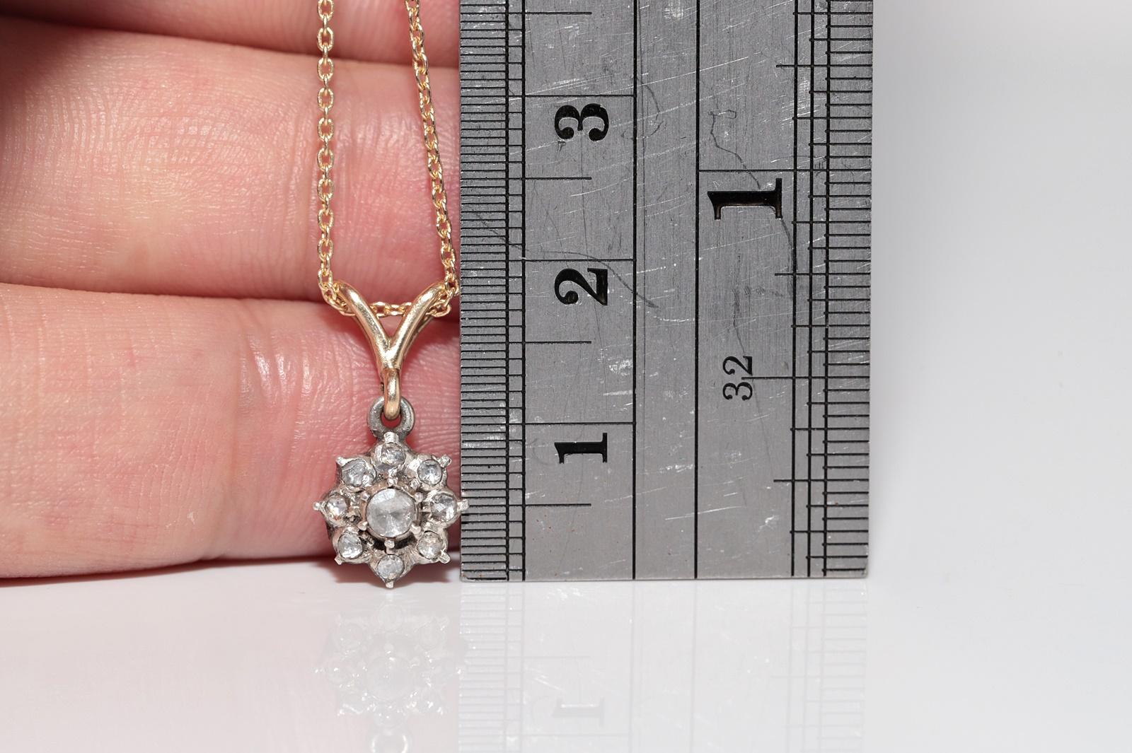 Collana antica del 1900 circa in oro 18k e argento con diamanti naturali taglio rosa in vendita 10