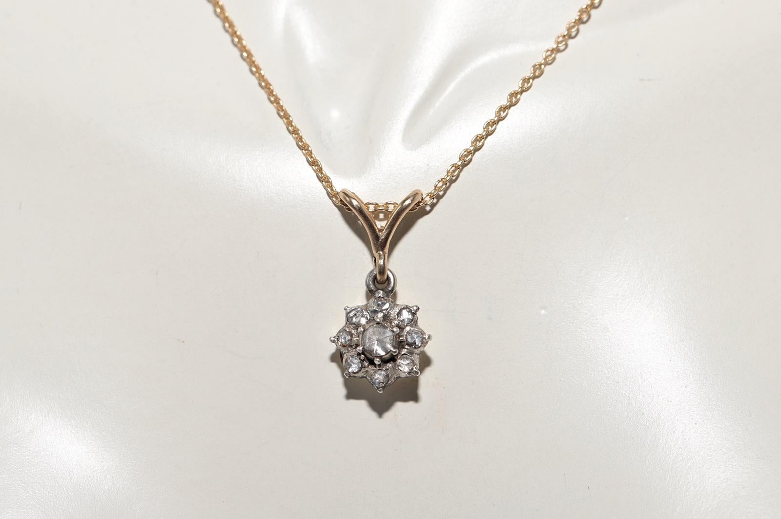 Taglio a rosa Collana antica del 1900 circa in oro 18k e argento con diamanti naturali taglio rosa in vendita