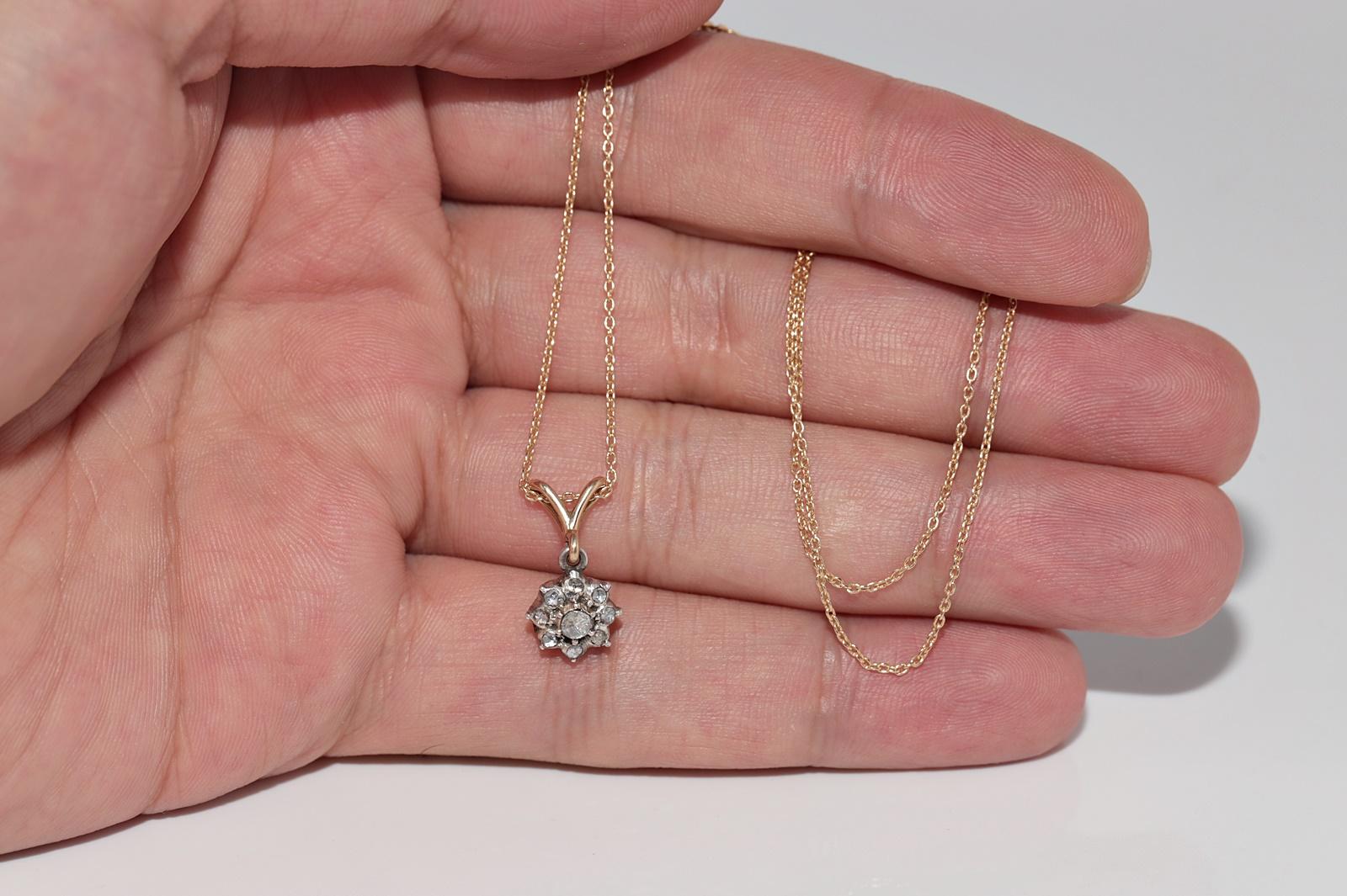 Collana antica del 1900 circa in oro 18k e argento con diamanti naturali taglio rosa in vendita 1