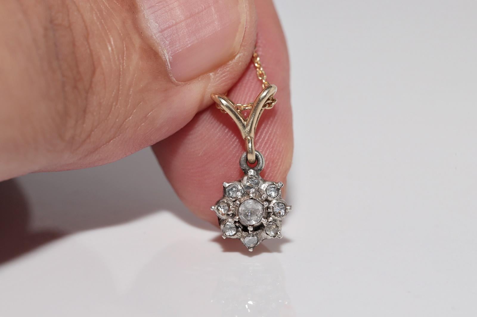Collana antica del 1900 circa in oro 18k e argento con diamanti naturali taglio rosa in vendita 2