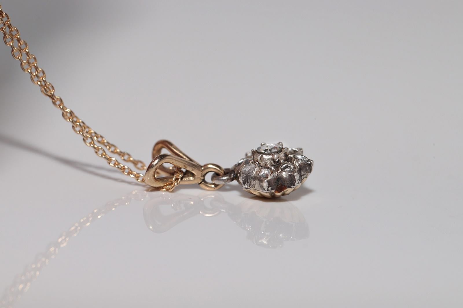 Collana antica del 1900 circa in oro 18k e argento con diamanti naturali taglio rosa in vendita 3