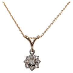 Antique Circa 1900s 18k Gold Top Silver Natural Rose Cut Diamond Necklace