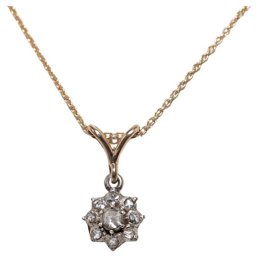 Antike CIRCA 1900s 18k Gold Top Silber natürlichen Rosenschliff Diamant Halskette