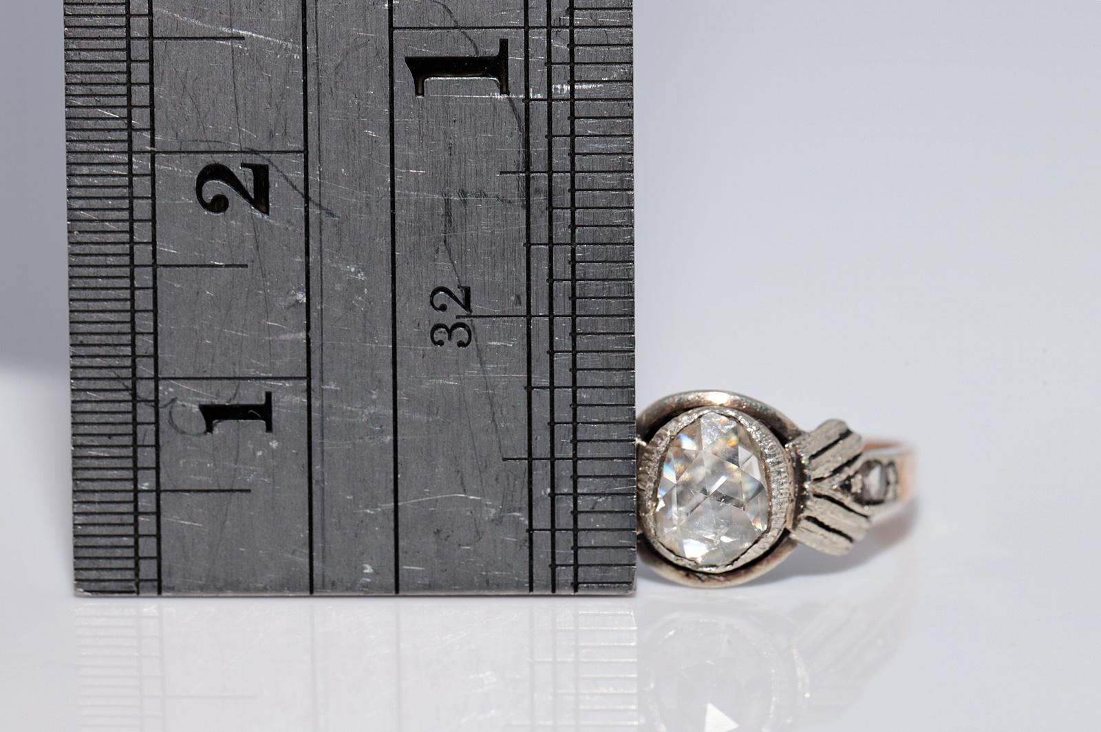 Antike CIRCA 1900s 18k Gold Top Silber natürliche Rose Cut Diamond Solitär Ring im Angebot 5