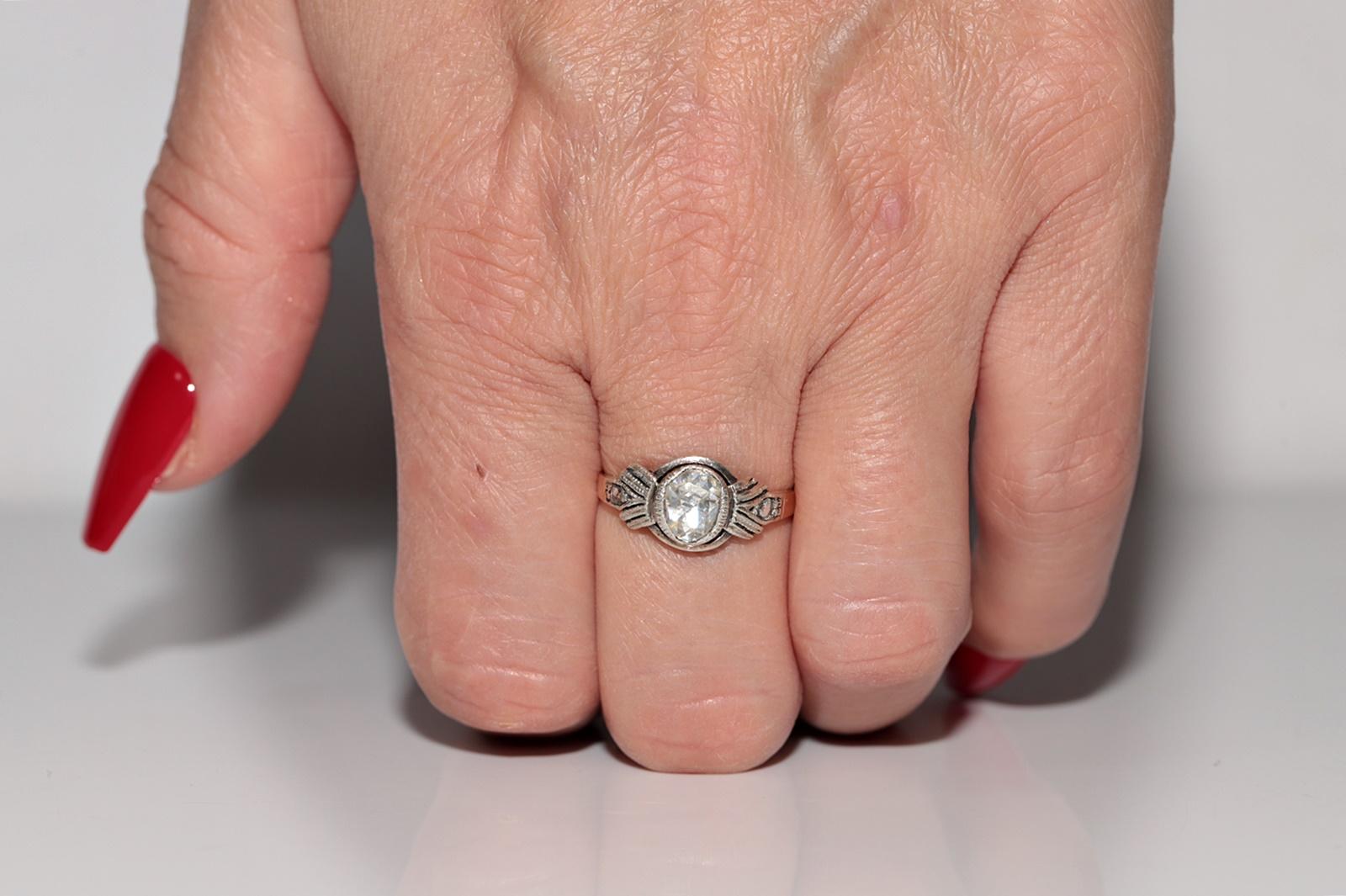 Antike CIRCA 1900s 18k Gold Top Silber natürliche Rose Cut Diamond Solitär Ring im Angebot 9