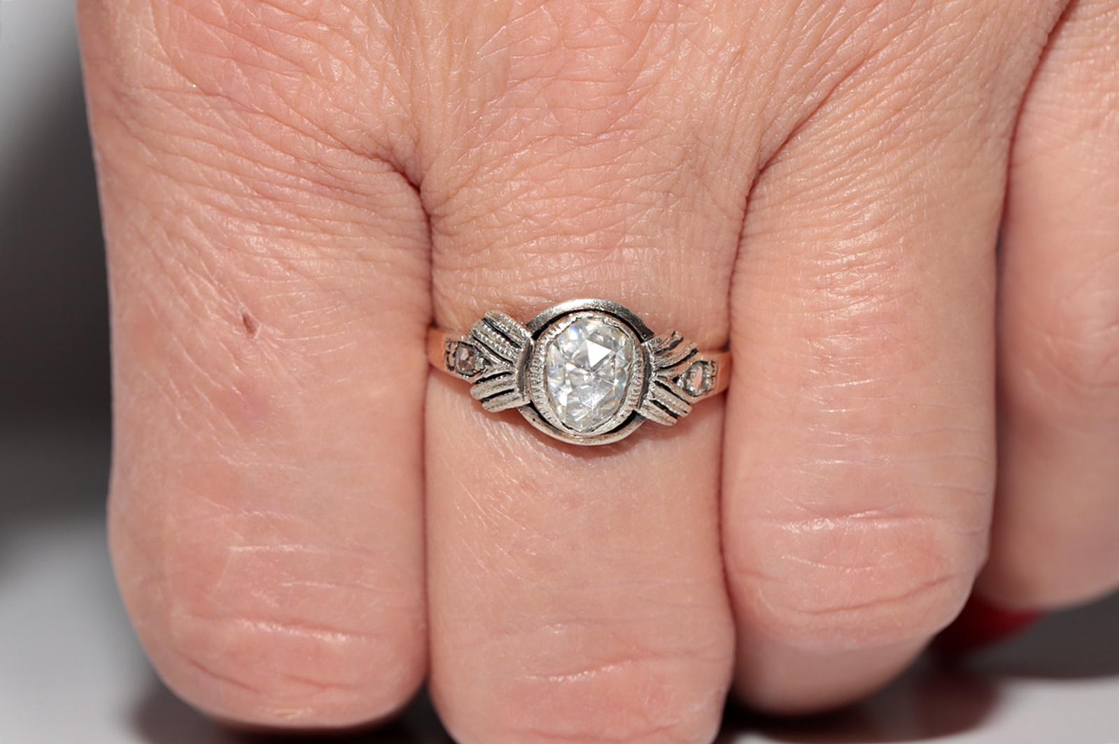 Antike CIRCA 1900s 18k Gold Top Silber natürliche Rose Cut Diamond Solitär Ring im Angebot 10