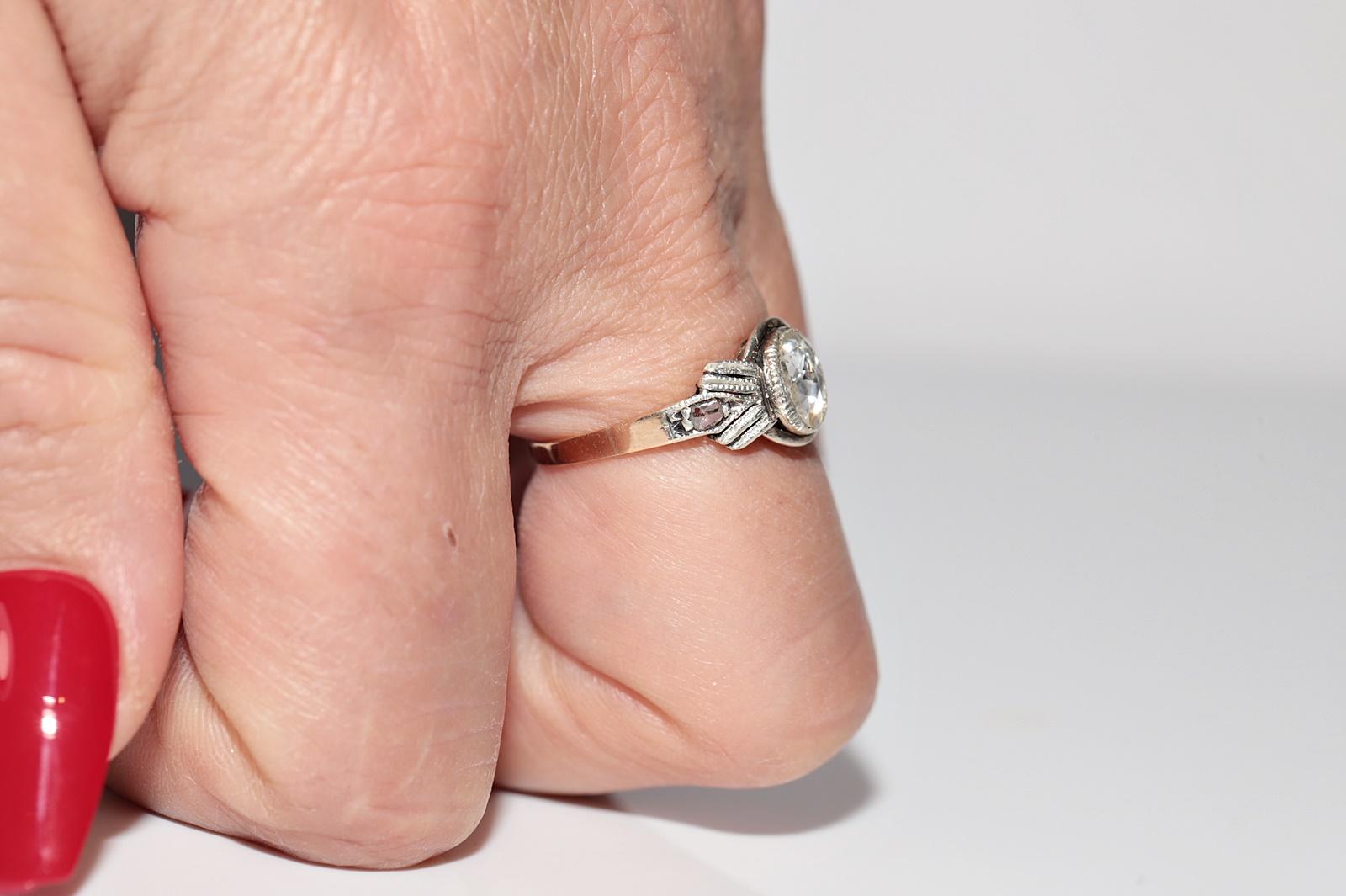Antike CIRCA 1900s 18k Gold Top Silber natürliche Rose Cut Diamond Solitär Ring im Angebot 11