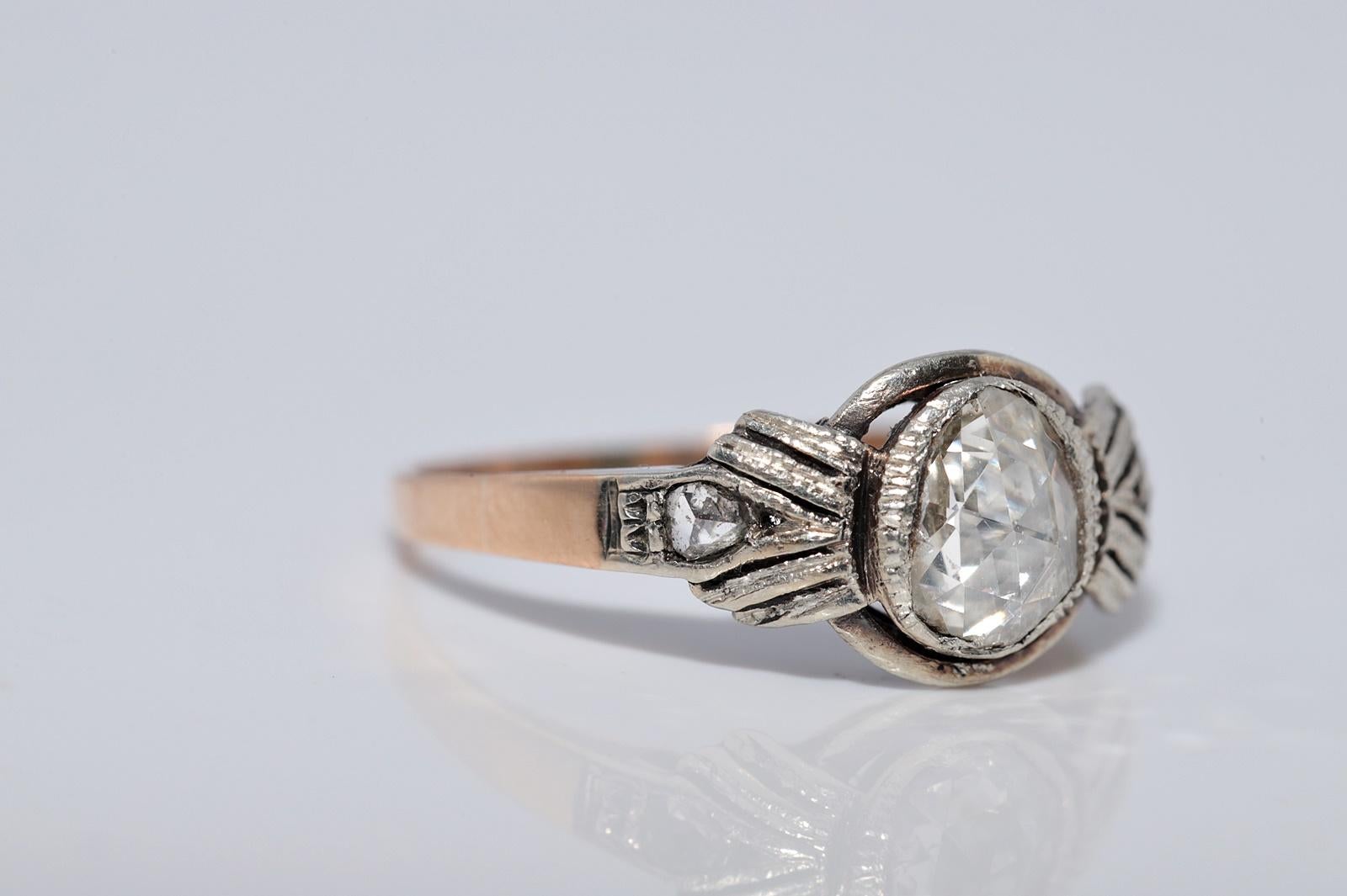 Antike CIRCA 1900s 18k Gold Top Silber natürliche Rose Cut Diamond Solitär Ring im Zustand „Gut“ im Angebot in Fatih/İstanbul, 34