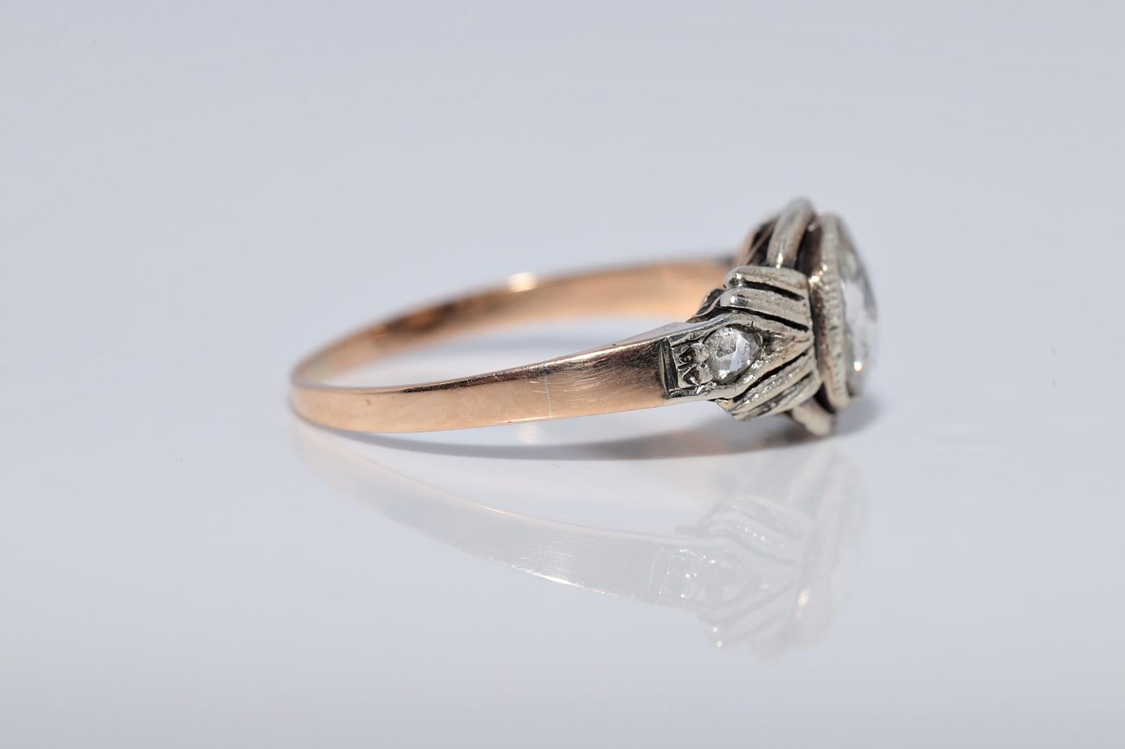 Antike CIRCA 1900s 18k Gold Top Silber natürliche Rose Cut Diamond Solitär Ring Damen im Angebot