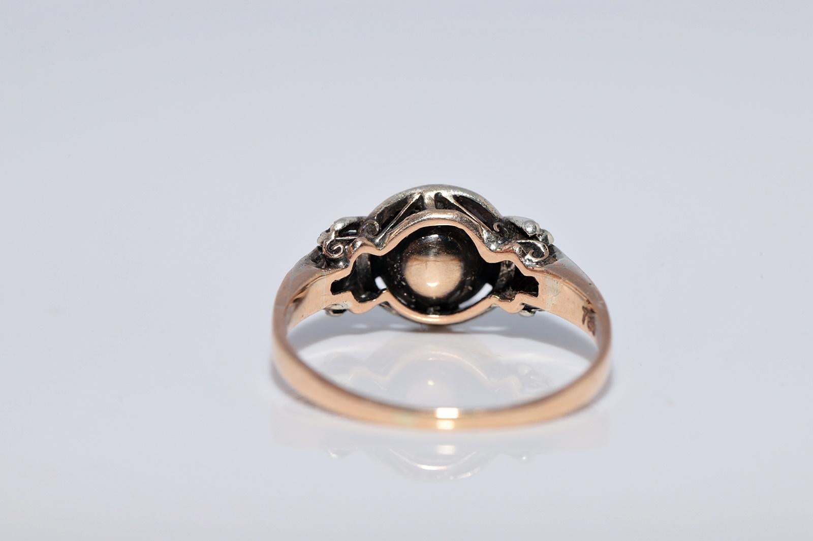 Antike CIRCA 1900s 18k Gold Top Silber natürliche Rose Cut Diamond Solitär Ring im Angebot 2