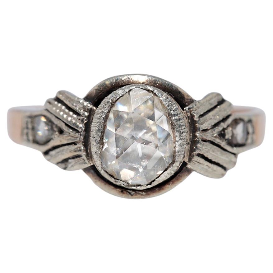 Antique Circa 1900s 18k Gold Top Silver Natural Rose Cut Diamond Solitaire Ring