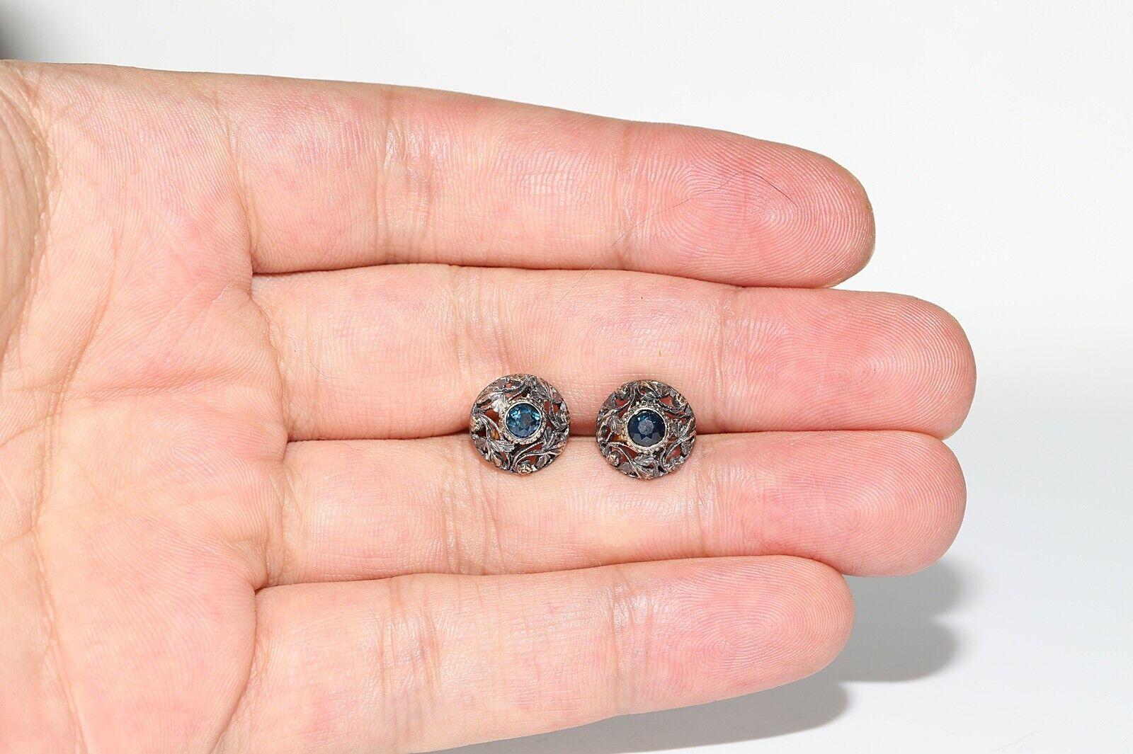 Antique Circa 1900s 18k Gold Top Silver Natural Sapphire Earring en venta 6