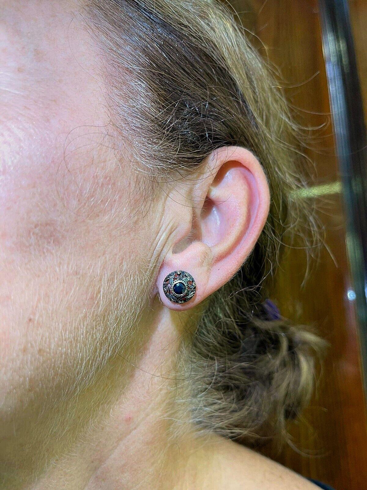 Antique Circa 1900s 18k Gold Top Silver Natural Sapphire Earring en venta 7