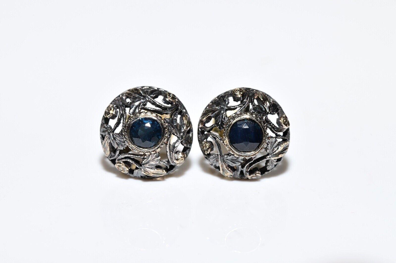 Victorian Antique Circa 1900s 18k Gold Top Silver Natural Sapphire Earring  For Sale