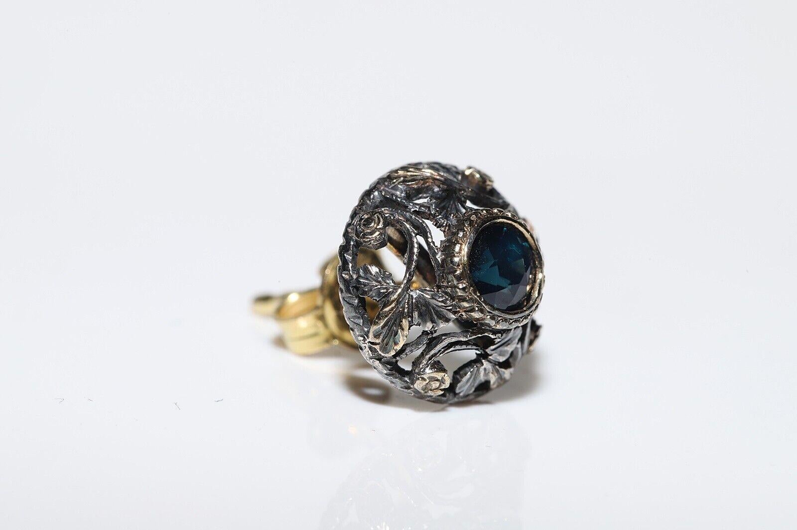Antique Circa 1900s 18k Gold Top Silver Natural Sapphire Earring en Bueno estado para la venta en Fatih/İstanbul, 34