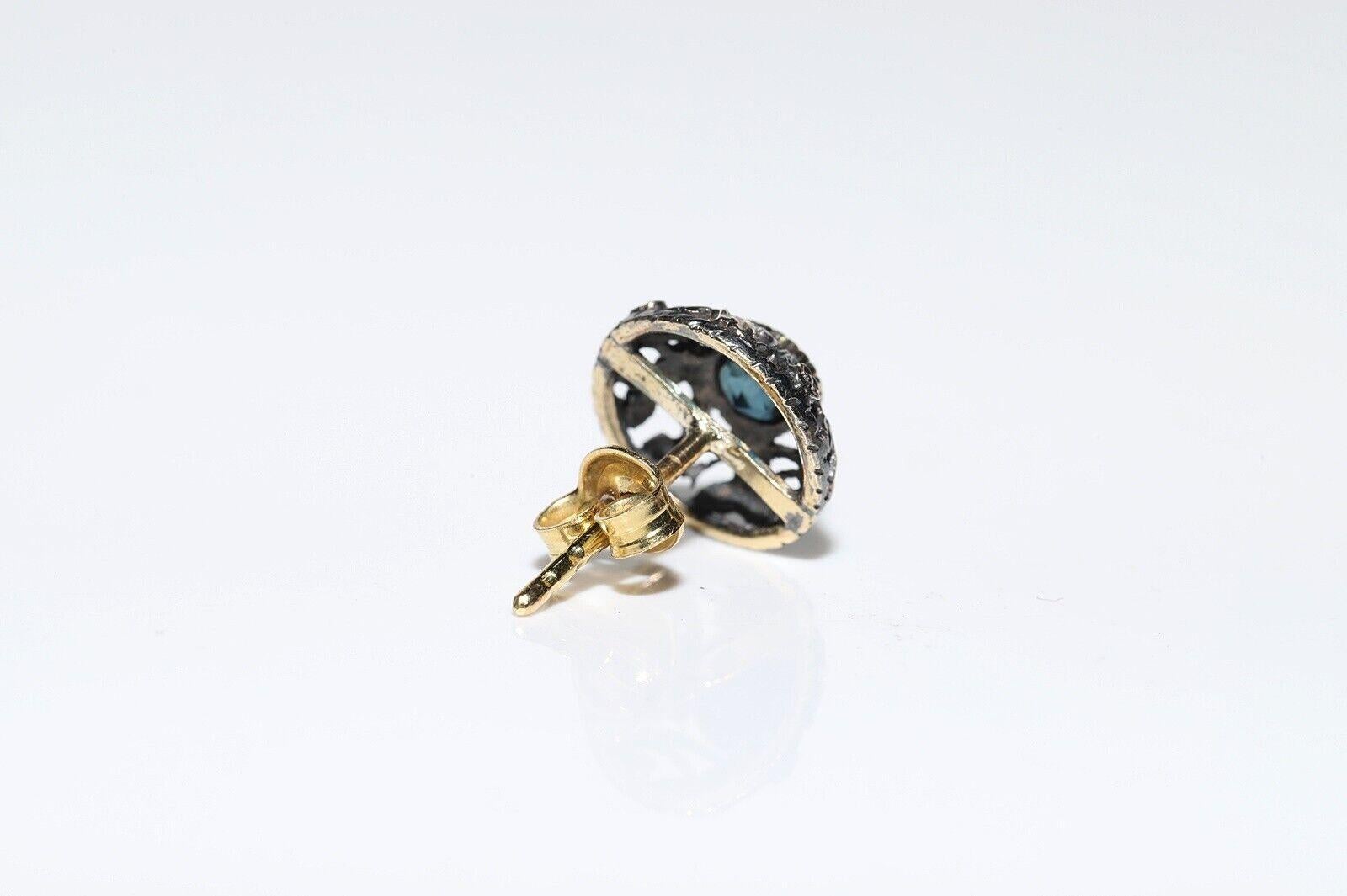 Antique Circa 1900s 18k Gold Top Silver Natural Sapphire Earring en venta 2