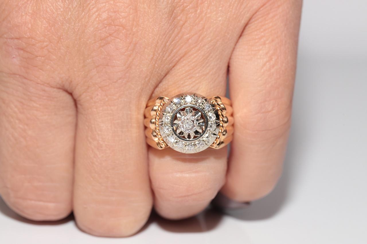 Antike Circa 1900er Jahre 18k Handgefertigt  Gold Natürlicher Diamant Dekorierter Ring im Angebot 8