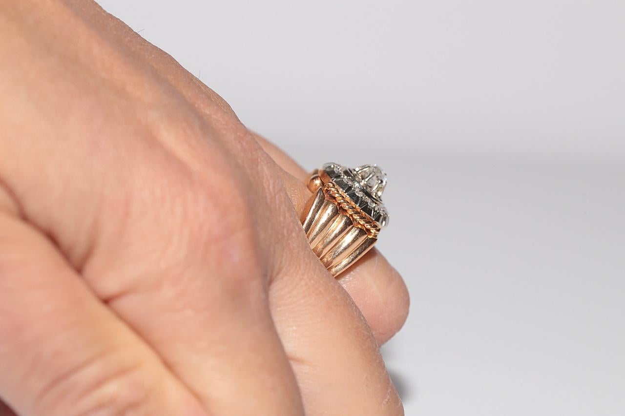 Antique Circa 1900s 18k Handcrafted  Gold Natural Diamond Decorated Ring For Sale 9