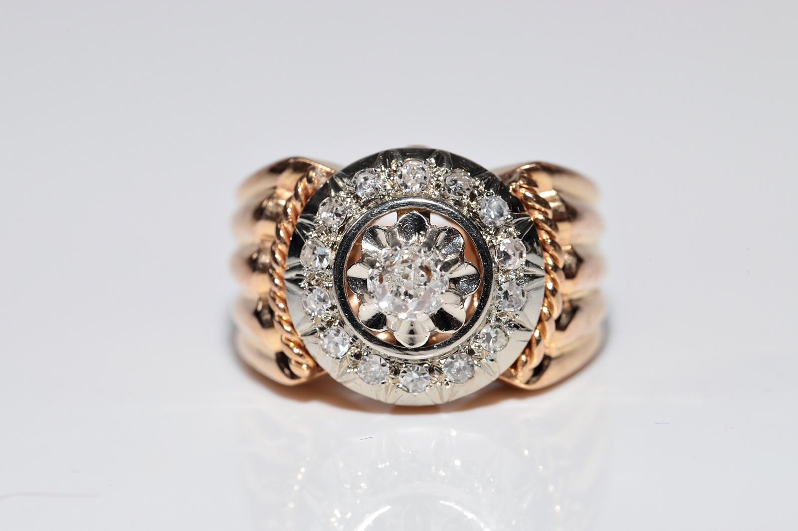 Victorian Antique Circa 1900s 18k Handcrafted  Gold Natural Diamond Decorated Ring For Sale