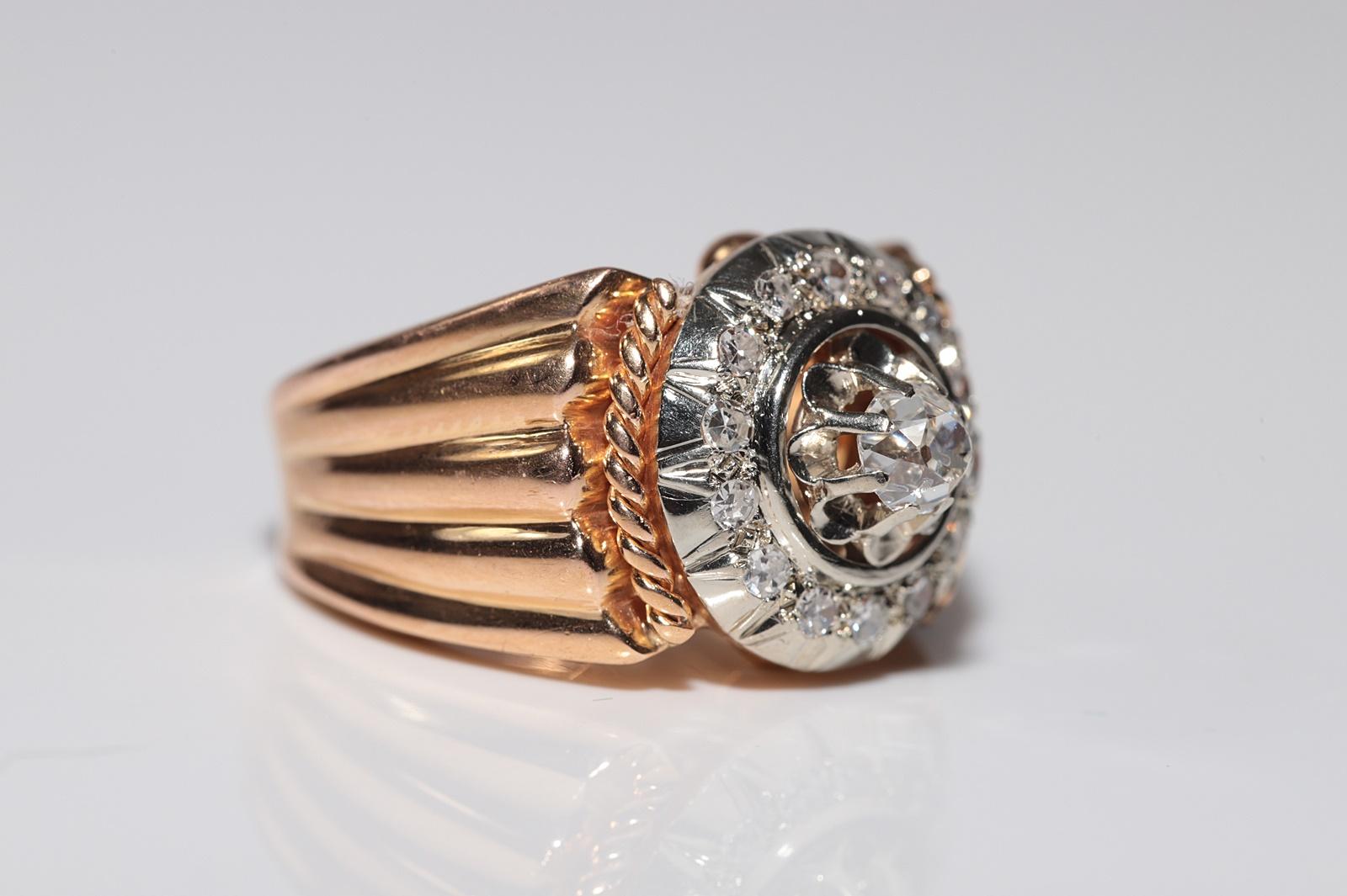 Brilliant Cut Antique Circa 1900s 18k Handcrafted  Gold Natural Diamond Decorated Ring For Sale