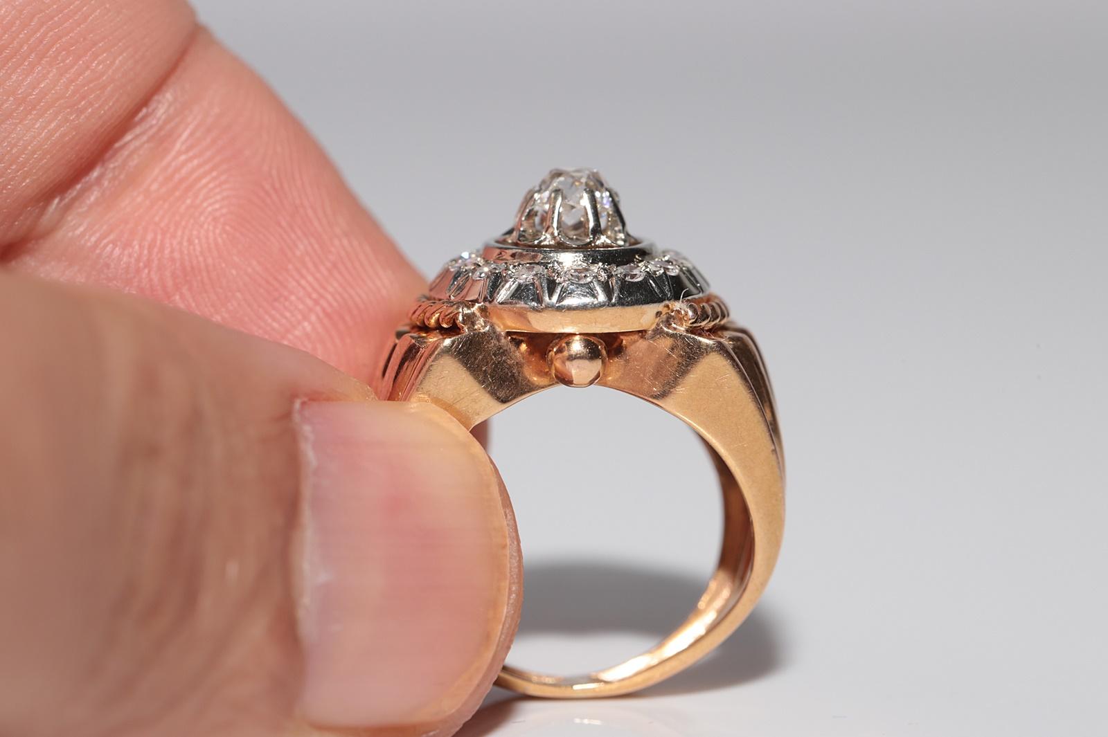 Antike Circa 1900er Jahre 18k Handgefertigt  Gold Natürlicher Diamant Dekorierter Ring Damen im Angebot