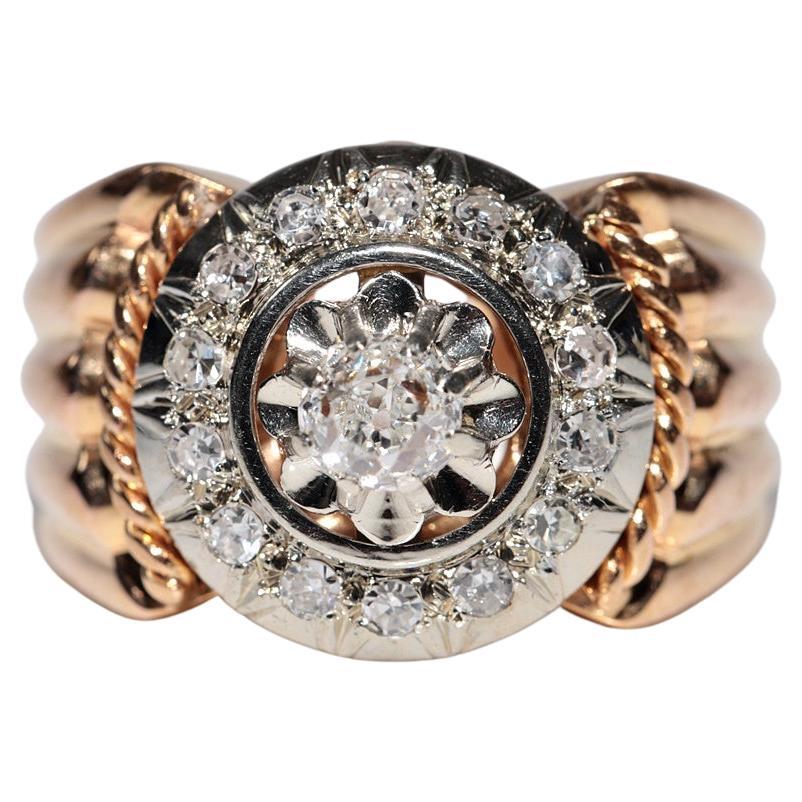 Ancien artisanal des années 1900 18 carats Bague décorée de diamants naturels