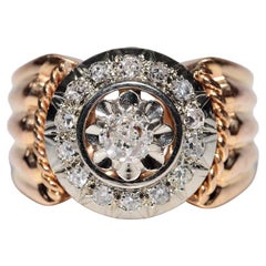 Ancien artisanal des années 1900 18 carats  Bague décorée de diamants naturels