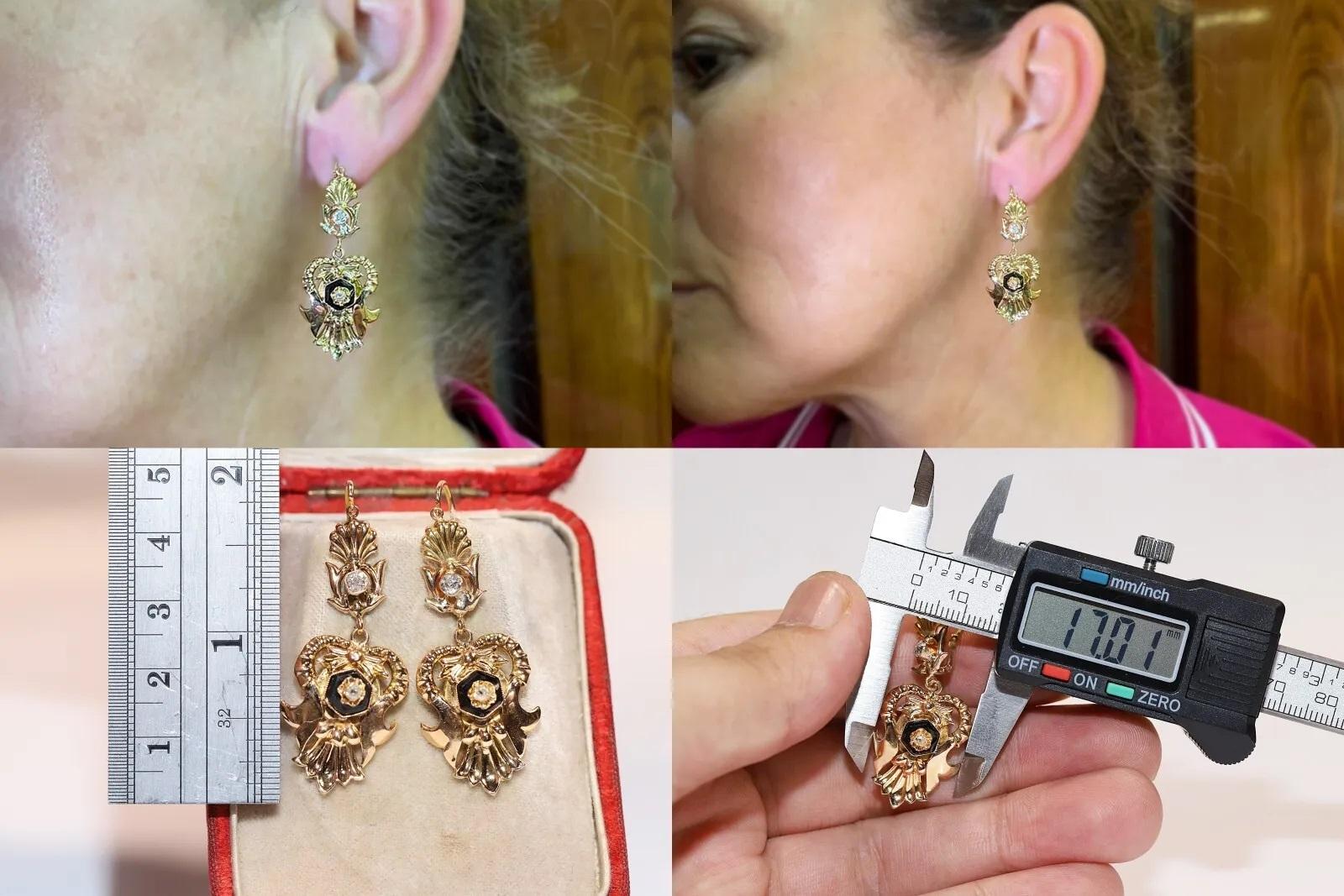 Antiquités Circa 1900s Boucle d'oreille en or 19k ornée de diamants naturels taille ancienne et d'onyx en vente 7