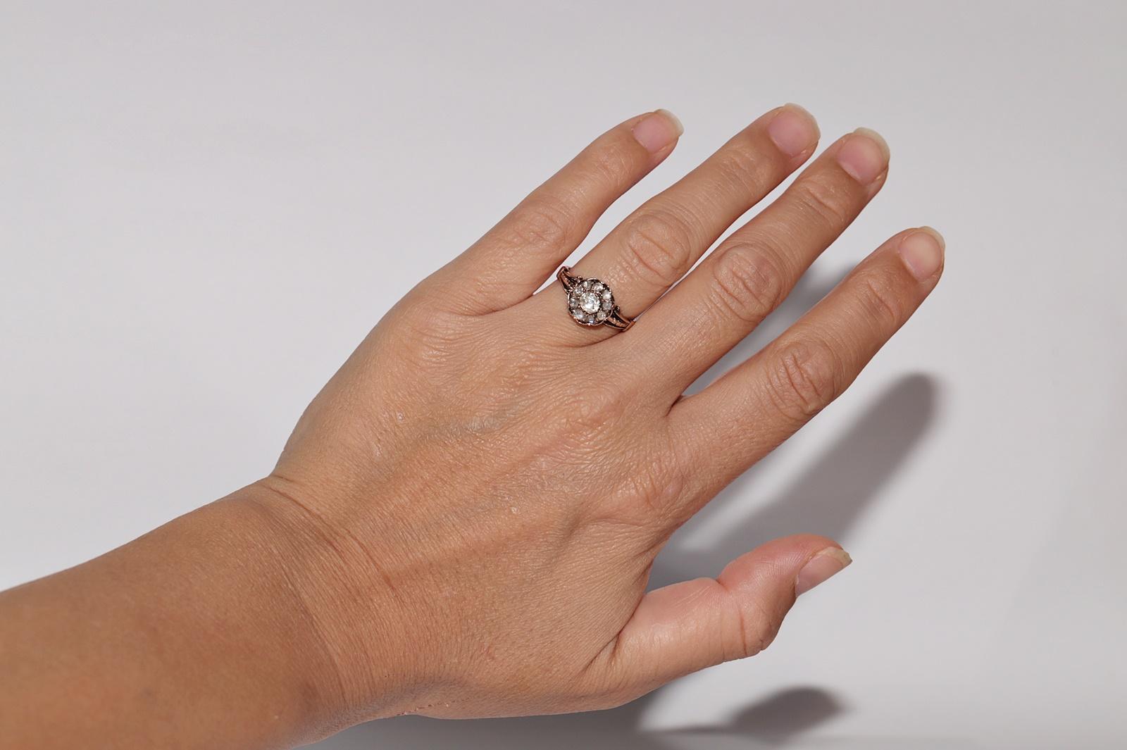 Antique Circa 1900s 5k Gold Natural Rose Cut Diamond Decorated Ring For Sale 6