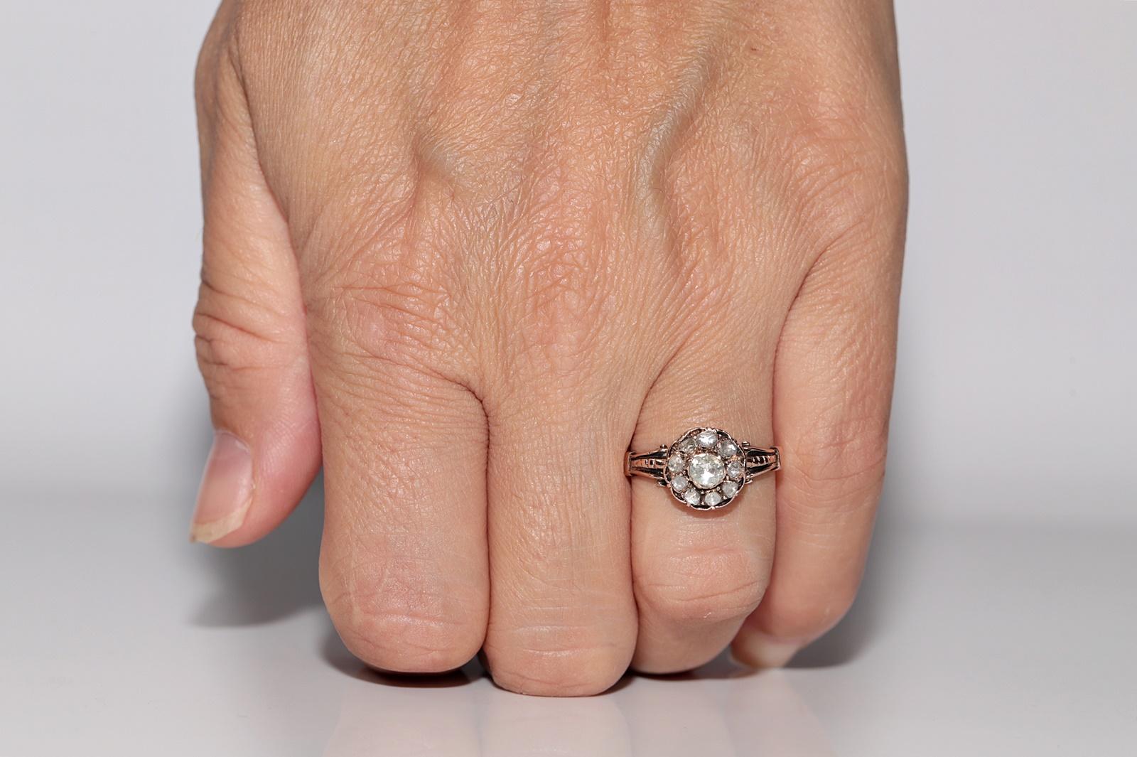 Antique Circa 1900s 5k Gold Natural Rose Cut Diamond Decorated Ring For Sale 7