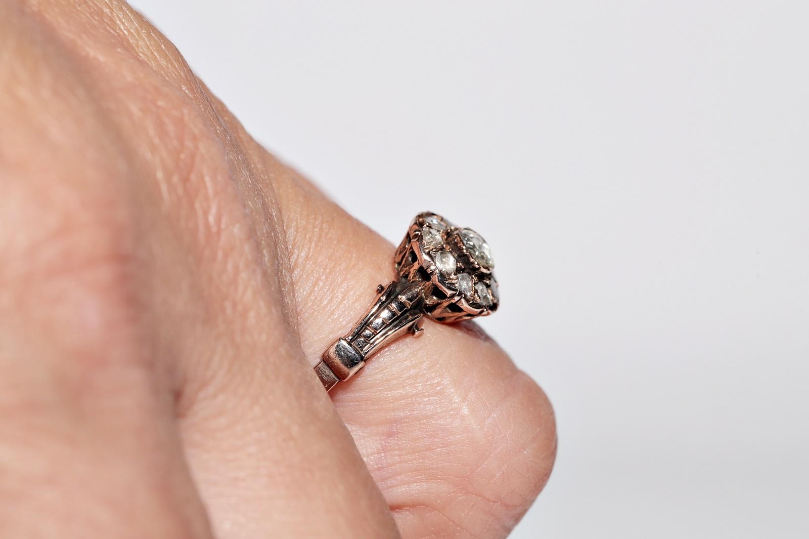 Antique Circa 1900s 5k Gold Natural Rose Cut Diamond Decorated Ring For Sale 8