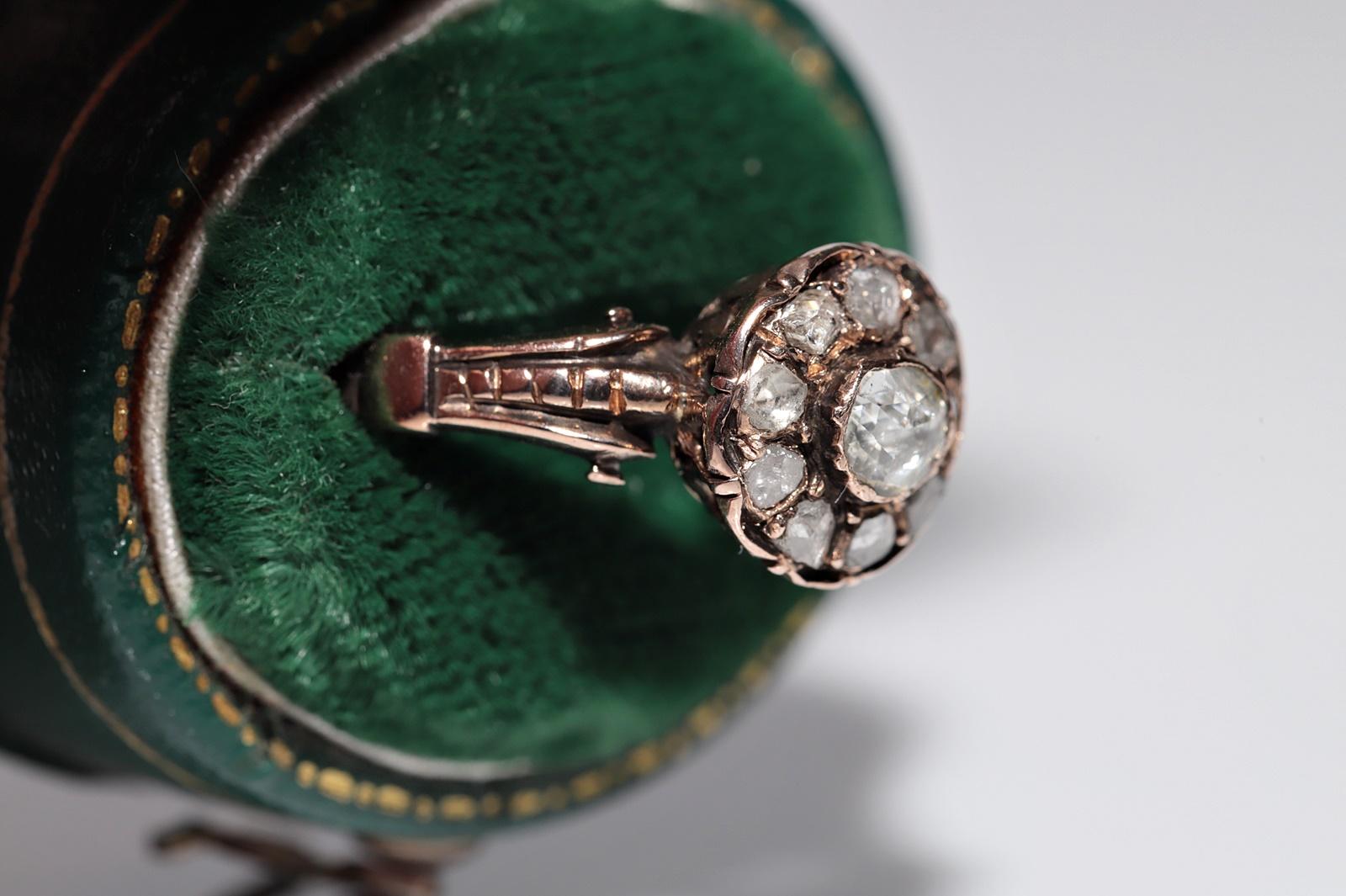 Victorian Antique Circa 1900s 5k Gold Natural Rose Cut Diamond Decorated Ring For Sale