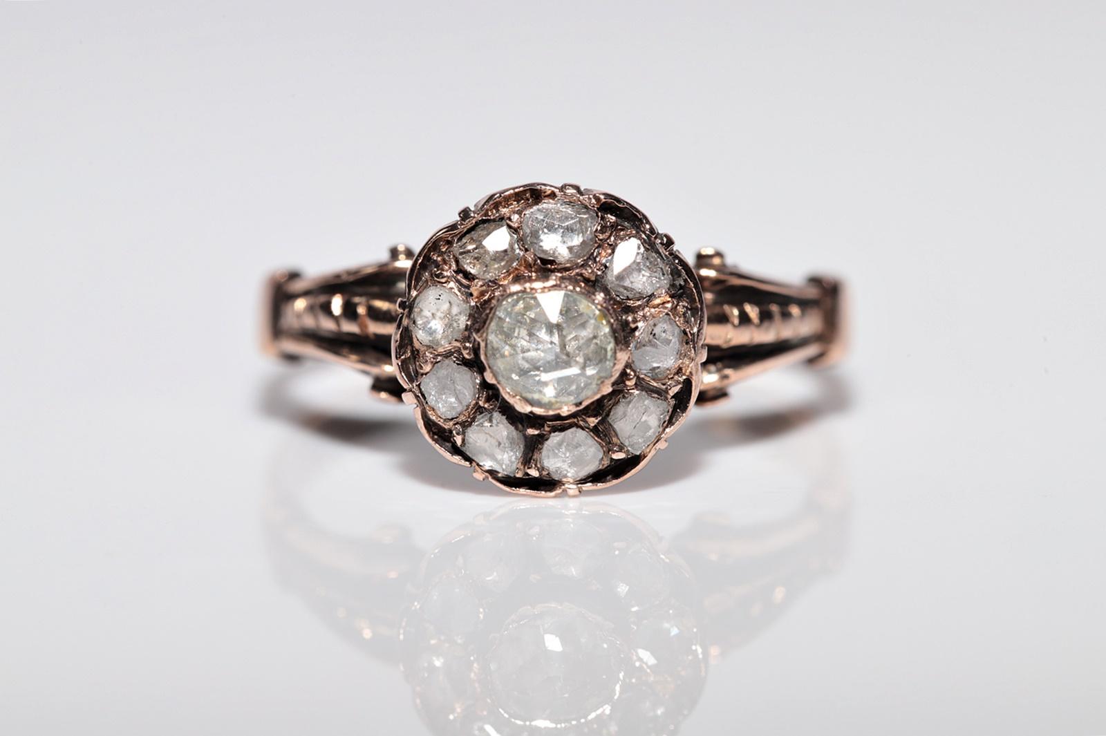 Antique Circa 1900s 5k Gold Natural Rose Cut Diamond Decorated Ring In Good Condition For Sale In Fatih/İstanbul, 34