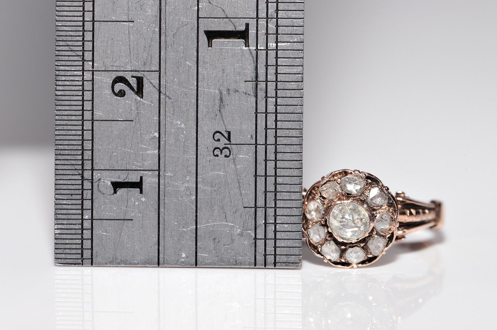 Bague ancienne des années 1900 en or 5 carats décorée de diamants naturels taille rose Bon état - En vente à Fatih/İstanbul, 34