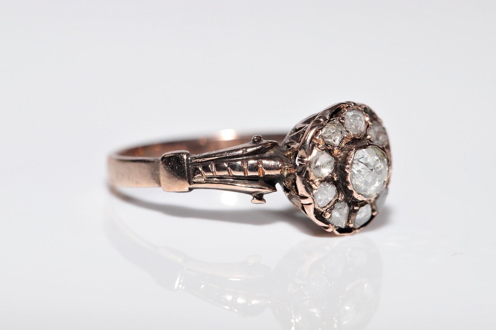 Antique Circa 1900s 5k Gold Natural Rose Cut Diamond Decorated Ring For Sale 1