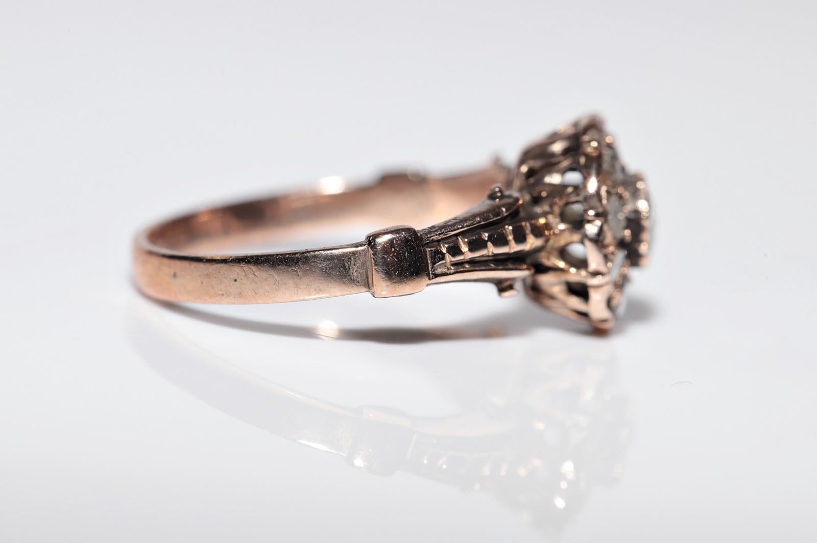 Antique Circa 1900s 5k Gold Natural Rose Cut Diamond Decorated Ring For Sale 2