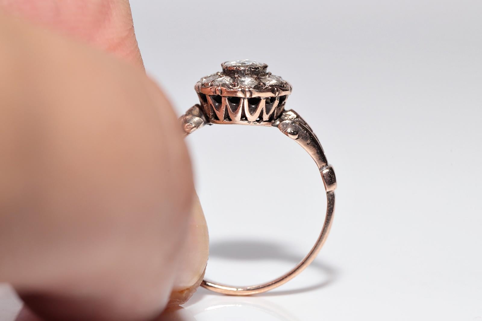 Antique Circa 1900s 5k Gold Natural Rose Cut Diamond Decorated Ring For Sale 3