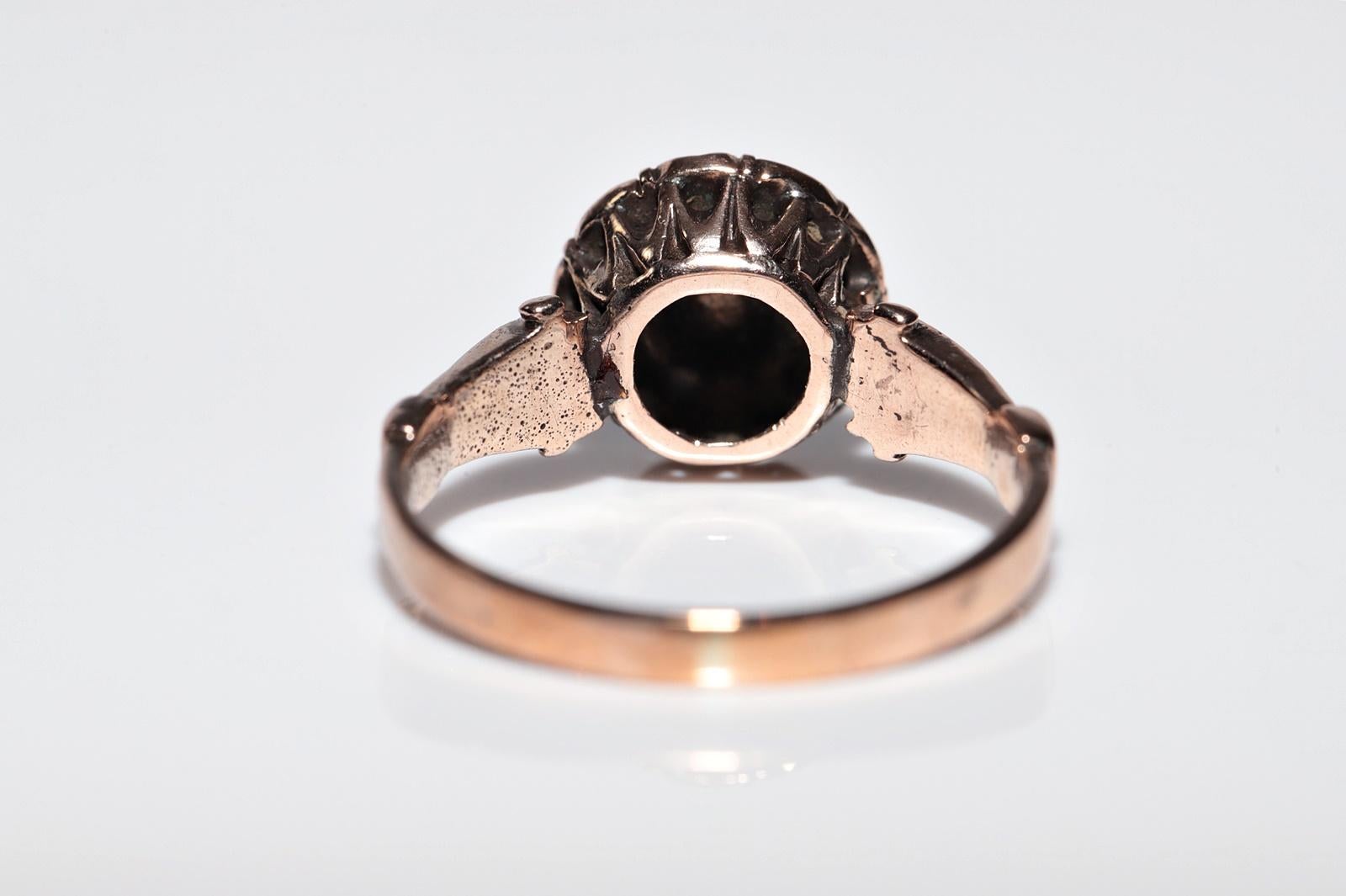 Antique Circa 1900s 5k Gold Natural Rose Cut Diamond Decorated Ring For Sale 4